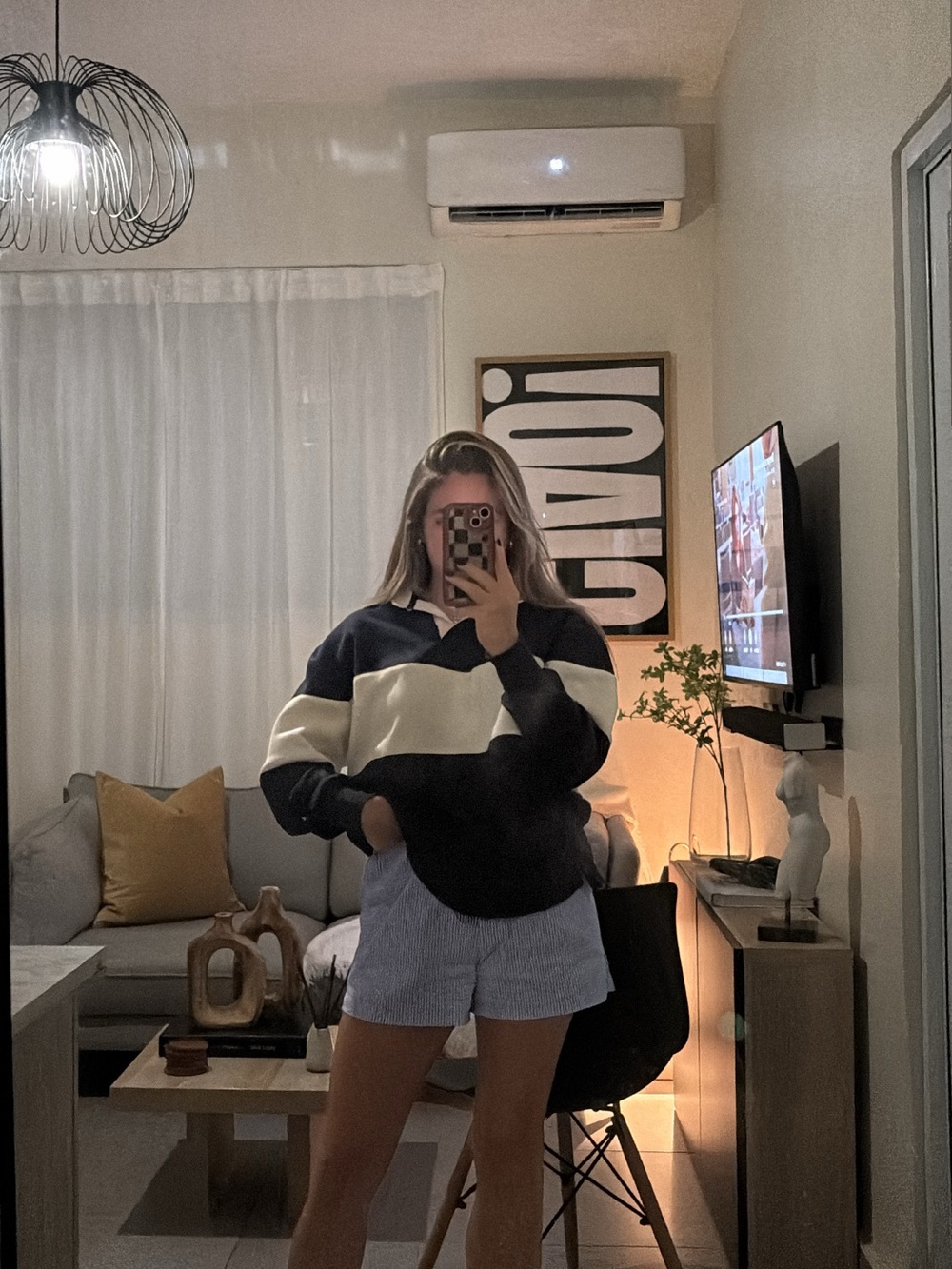 Striped Navy and Cream Rugby Sweatshirt - Women's Casual Pullover